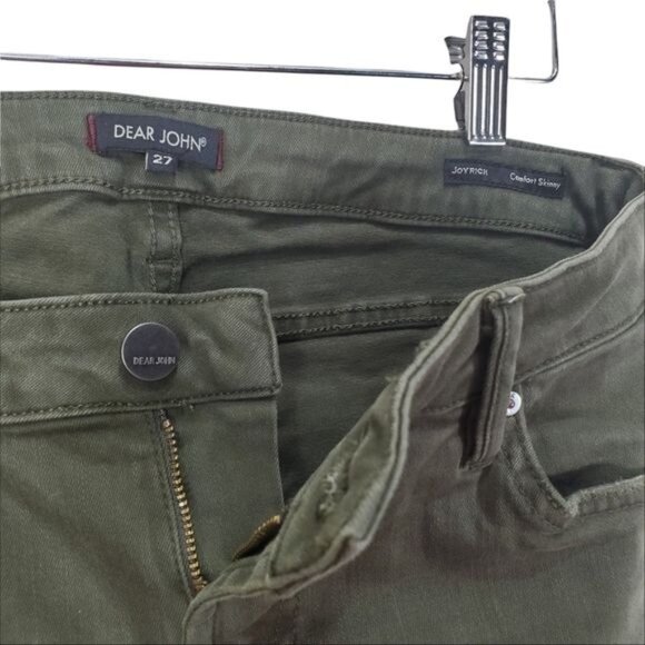 DEAR JOHN Womens Jeans SZ 27 Joyrich Comfort Skinny Raw Cutout Hem Green Midrise - Picture 3 of 11